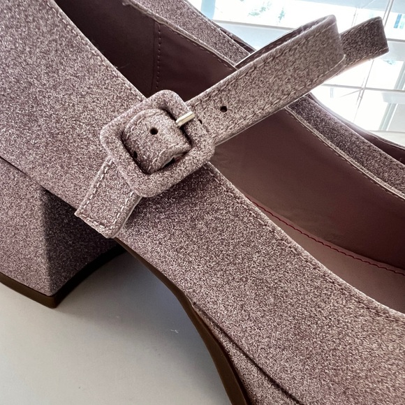 Steve Madden Size 7 Pink Glitter Block Heels Mary Jane JDrama - Picture 5 of 14